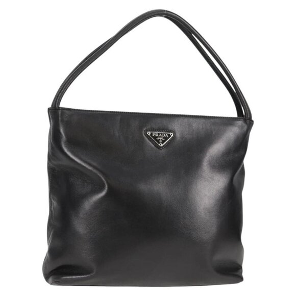 PRADA Shoulder Bag Leather Black Silver Auth yk19244A - Picture 1 of 16